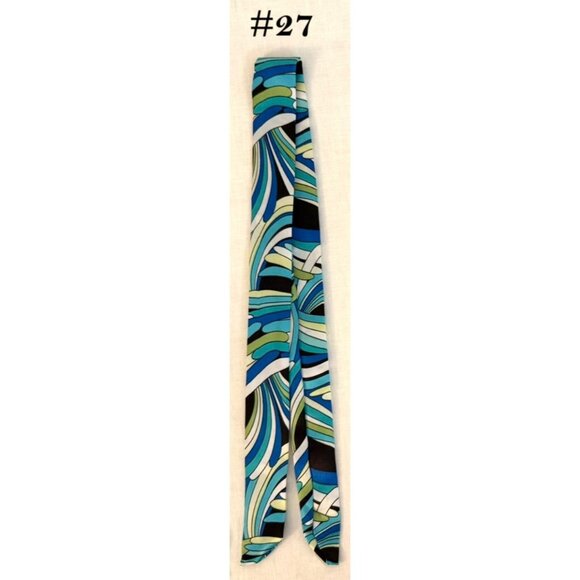 Slim Scarf 34 in Abstract Swirl Print Hair Accessory Blue Green Black White No27 - Picture 5 of 7